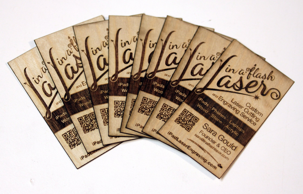 Laser Engraved And Cut Wooden Business Cards In A Flash Laser IPad 