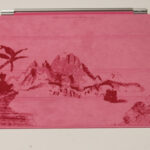 Artwork engraved onto inside of pink cover