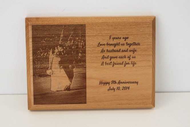 Wooden Photo Plaque - 5 Year Anniversary